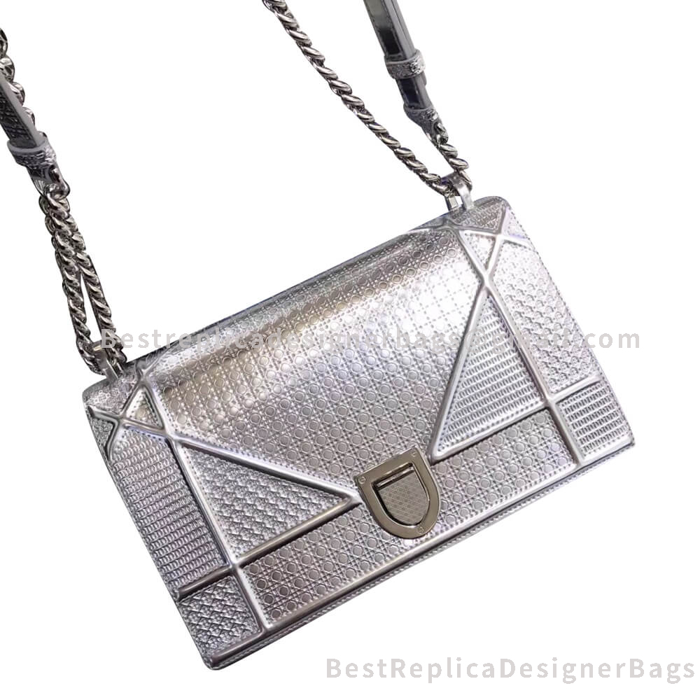 Dior Diorama Metallic Perforated Calfskin Bag Silve SHW